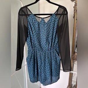 BCBGeneration Black/Blue Poka Dot Mini Jumpsuit NEW